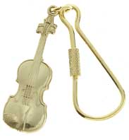 Polished Brass Violin Keychain